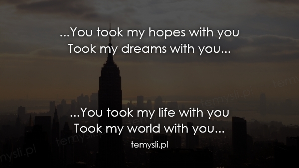 ...You took my hopes with you Took my dreams with you...