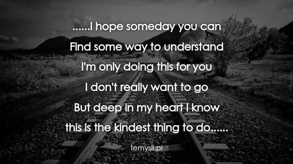 ......I hope someday you can  Find some way to understand  I
